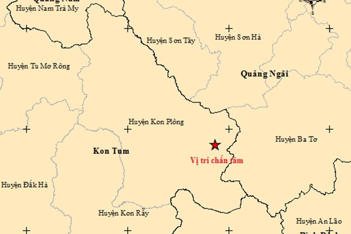 Vị trí xảy ra động đất ở Kon Tum chiều ngày 23.8 Động đất tại Kon Tum được xác định là do hồ chứa thuỷ điện -0