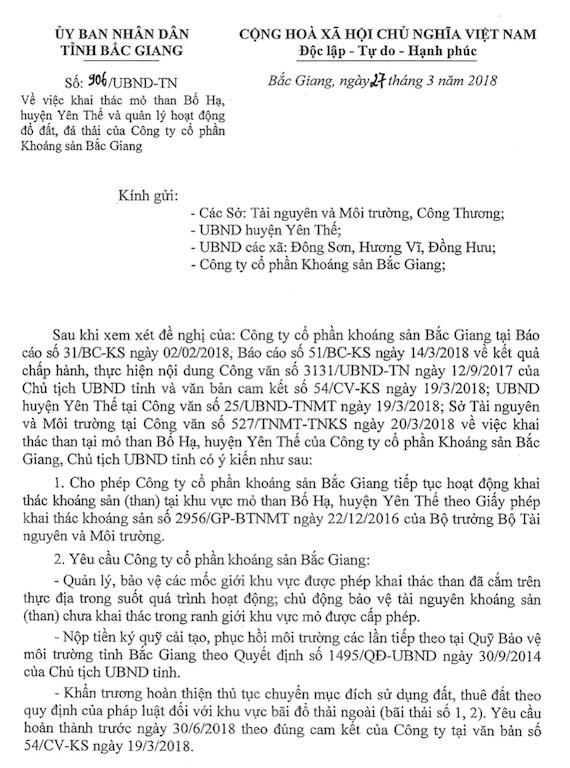 Vụ khởi tố dàn lãnh đạo Công ty CP Khoáng sản Bắc Giang: Hé lộ những văn bản bất thường liên quan mỏ than Bố Hạ ảnh 7 Vụ khởi tố dàn lãnh đạo Công ty CP Khoáng sản Bắc Giang: Hé lộ những văn bản bất thường liên quan mỏ than Bố Hạ