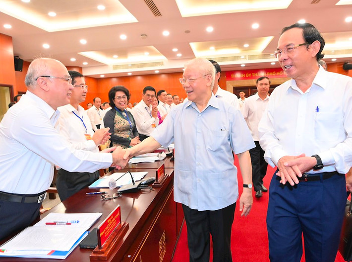 Tổng Bí thư Nguyễn Phú Trọng thăm, làm việc với Ban Thường vụ Thành ủy TP. Hồ Chí Minh (tháng 9.2022). Ảnh: SGGP Nhà lãnh đạo sắc sảo, có tâm, có tầm, tấm gương sáng về đạo đức cách mạng -0