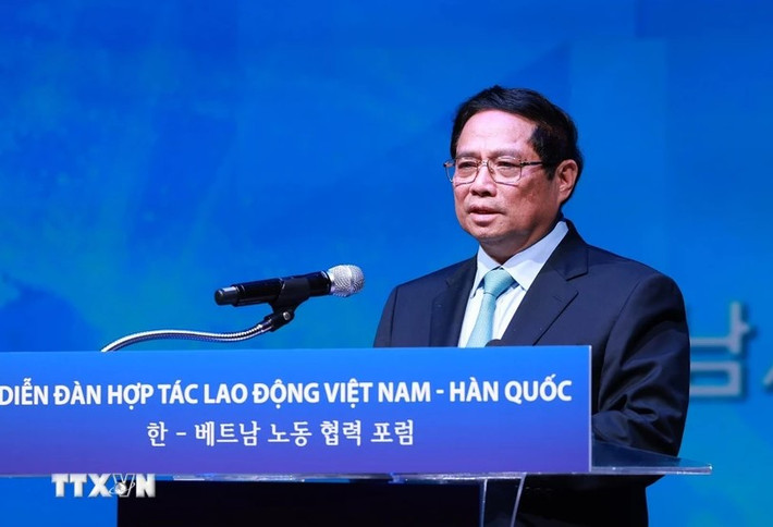 Thủ tướng Phạm Minh Chính phát biểu tại Diễn đàn hợp tác lao động Việt Nam - Hàn Quốc. Ảnh: Dương Giang/TTXVN Thủ tướng Phạm Minh Chính: Thúc đẩy hợp tác lao động tương xứng với quan hệ Việt Nam - Hàn Quốc -0