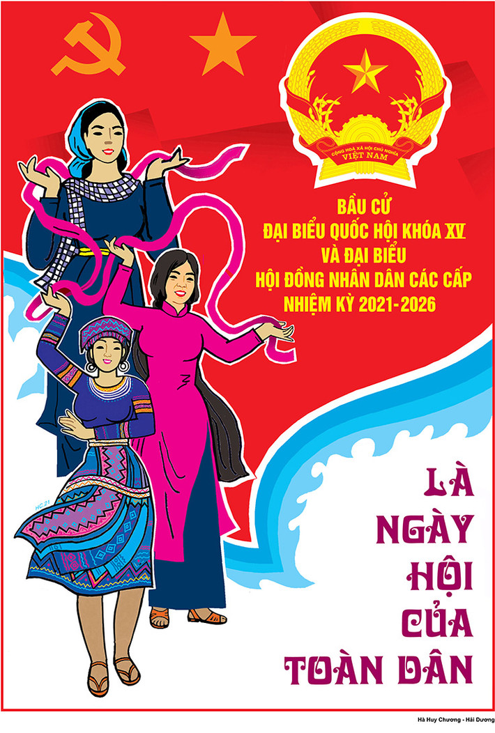 Tranh cổ động bầu cử đại biểu Quốc hội Khóa XV và đại biểu HĐND các cấp nhiệm kỳ 2021 - 2026 của họa sĩ Hà Huy Chương Tranh cổ động bầu cử đại biểu Quốc hội Khóa XV và đại biểu HĐND các cấp nhiệm kỳ 2021 - 2026 của họa sĩ Hà Huy Chương