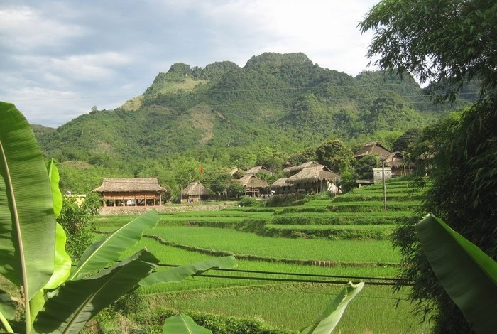 Những ngôi nhà sàn luôn dựa lưng vào núi đồi Ảnh: Trung Đức Những ngôi nhà sàn luôn dựa lưng vào núi đồi - Ảnh: Trung Đức