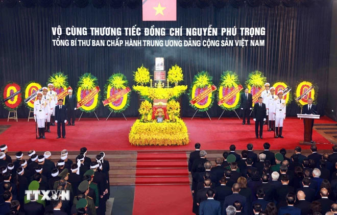Lễ truy điệu Tổng Bí thư Nguyễn Phú Trọng. Ảnh: TTXVN Di sản của Tổng Bí thư Nguyễn Phú Trọng sẽ sống mãi trong lịch sử Việt Nam, được kế thừa và phát huy hơn nữa trong công cuộc đổi mới -0