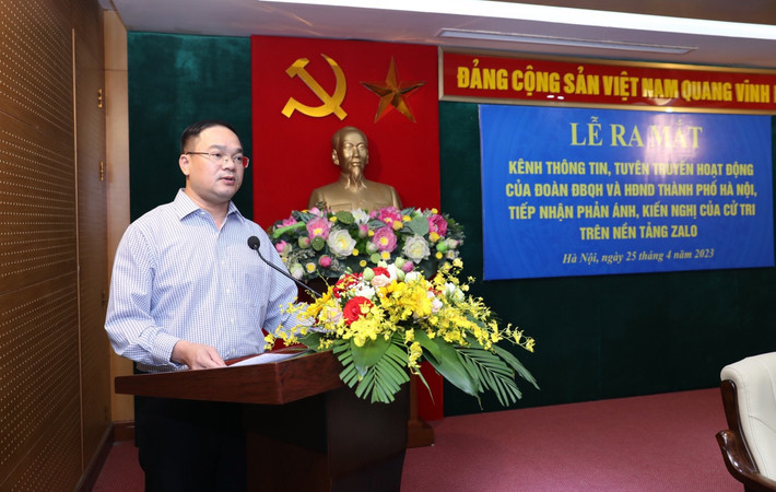 Chánh Văn phòng Đoàn ĐBQH và HĐND thành phố Hà Nội Nguyễn Ngọc Việt phát biểu tại buổi lễ ra mắt Ra mắt kênh thông tin, tuyên truyền, tiếp nhận phản ánh, kiến nghị trên nền tảng Zalo -0