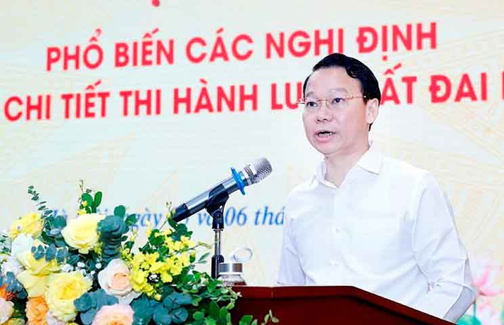 Bộ trưởng Bộ Tài nguyên và Môi trường Đỗ Đức Duy phát biểu khai mạc Hội nghị Hội nghị phổ biến các nghị định quy định Luật Đất đai -0