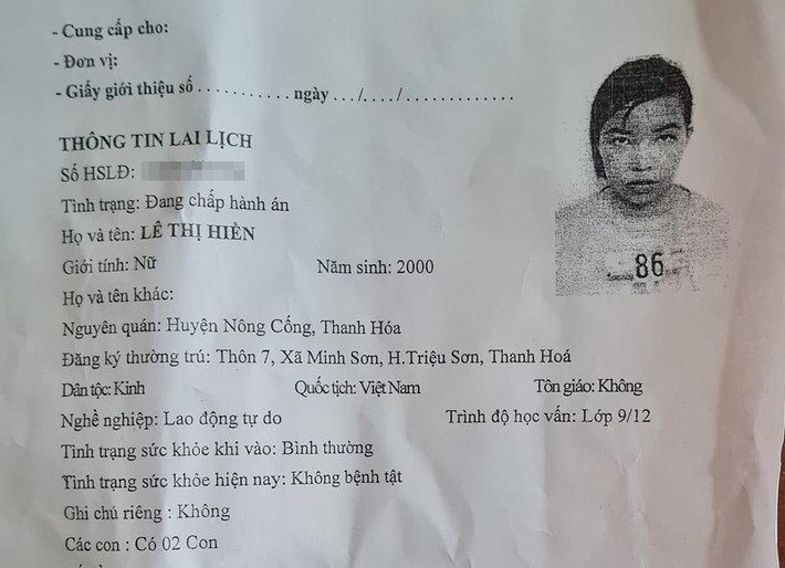 Thông tin về nữ phạm nhân Lê Thị Hiền (Ảnh: N.M) Nghệ An: Đi cải tạo, nữ phạm nhân trốn khỏi trại giam -0