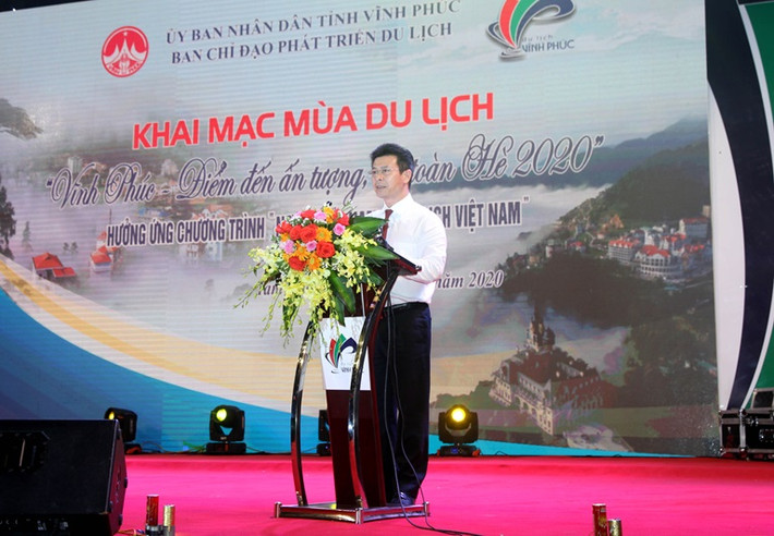 Phó Chủ tịch UBND tỉnh Vĩnh Phúc Vũ Chí Giang phát biểu khai mạc mùa du lịch Vĩnh Phúc năm 2020 - Ảnh DC Phó Chủ tịch UBND tỉnh Vĩnh Phúc Vũ Chí Giang phát biểu khai mạc mùa du lịch Vĩnh Phúc năm 2020 - Ảnh DC