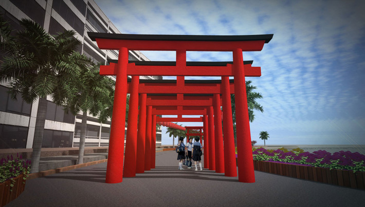 Phối cảnh cổng Torii tại khu vực Tết Nhật Bản Phối cảnh cổng Torii tại khu vực Tết Nhật Bản