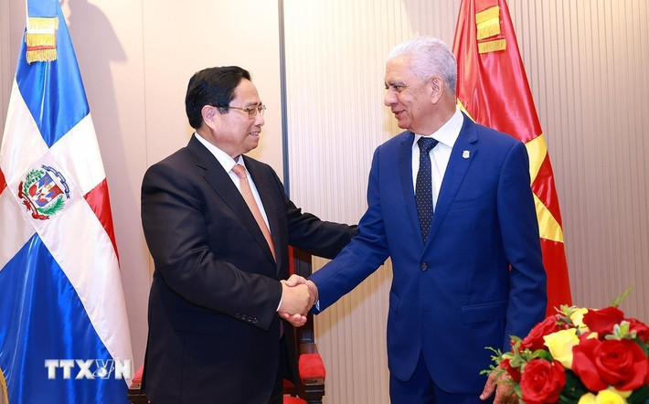 Thủ tướng Phạm Minh Chính hội kiến Chủ tịch Thượng viện Cộng hòa Dominicana Ricardo de los Santos Polanco. (Ảnh: Dương Giang/TTXVN) Thủ tướng Phạm Minh Chính hội kiến Chủ tịch Thượng viện Cộng hòa Dominicana Ricardo de los Santos Polanco. (Ảnh: Dương Giang/TTXVN)