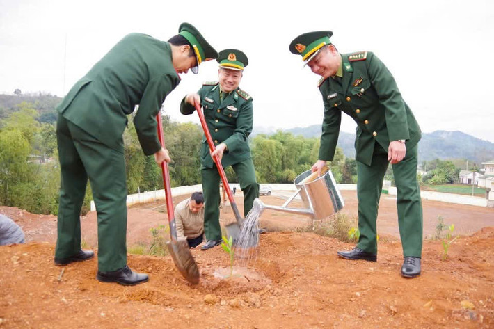 Cán bộ, chiến sĩ BĐBP tỉnh Cao Bằng tham gia trồng cây nhân dịp đầu Xuân Ất Tỵ 2025. Ảnh: Minh Thành z6295983986756-1cfde2622135b3b9af3d8becb1db137b.jpg