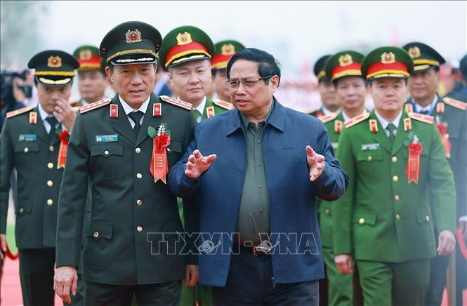 Thủ tướng Phạm Minh Chính đến dự Lễ khởi công Dự án xây dựng sân bay Gia Bình. Ảnh: Dương Giang - TTXVN