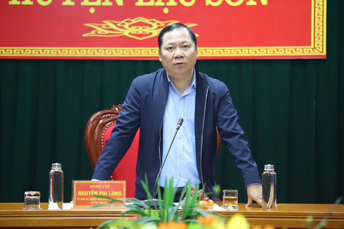 Bí thư Tỉnh ủy Hòa Bình Nguyễn Phi Long nhấn mạnh dự án hồ chứa nước Cánh Tạng có ý nghĩa quan trọng đối với sự phát triển của địa phương. Ảnh: Tuấn Linh 2-1733980494551386180452.jpg