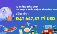 10 tháng năm 2024, tổng kim ngạch xuất, nhập khẩu hàng hóa đạt 647,87 tỷ USD