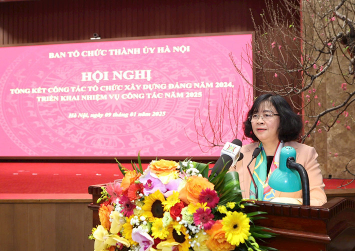 Bí thư Thành ủy Hà Nội Bùi Thị Minh Hoài phát biểu chỉ đạo hội nghị. Ảnh: V.T tc-t1.jpg
